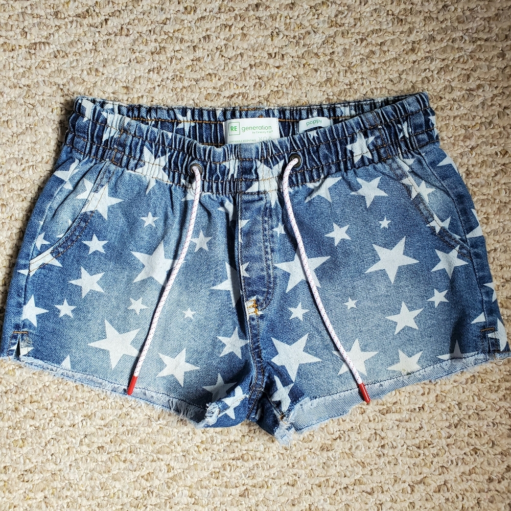 RE Generation By Celebrity Pink Denim Star Print Junior's Shorts/ Frayed Hem Sm